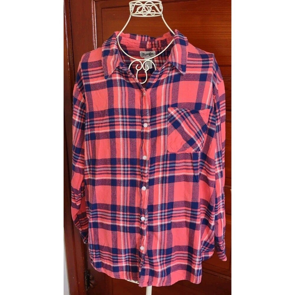 Wrangler Blue Pink Plaid Western Shirt Women's 3X Button Up
